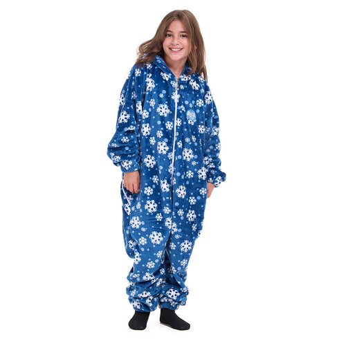 Snuggs Kids Blanket Onesie Petroleum Snowflakes